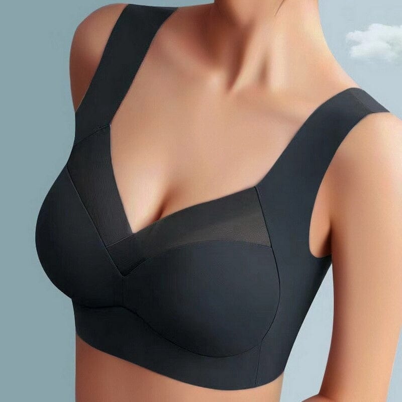 Push Up Bra Womens Seamless Wide Strap Mesh Panel V Neckline Full Back Coverage - image 17
