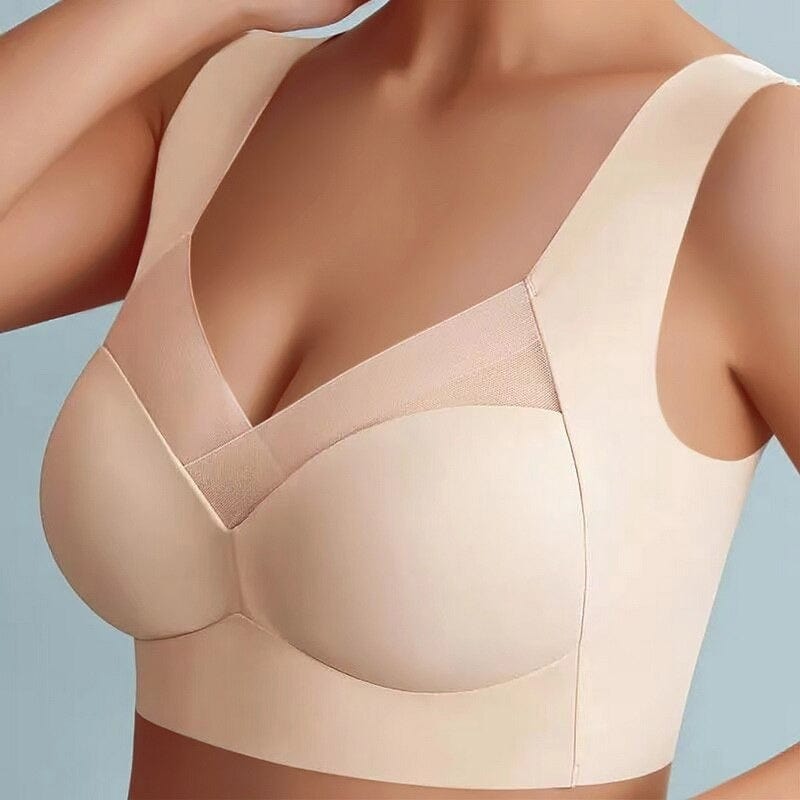 Push Up Bra Womens Seamless Wide Strap Mesh Panel V Neckline Full Back Coverage - image 18