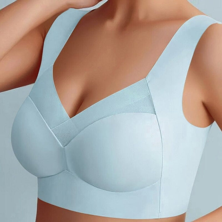 Push Up Bra Womens Seamless Wide Strap Mesh Panel V Neckline Full Back Coverage - image 16