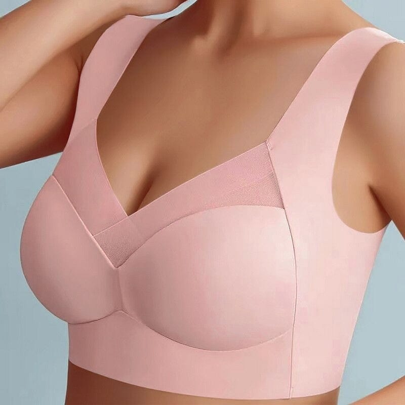 Push Up Bra Womens Seamless Wide Strap Mesh Panel V Neckline Full Back Coverage - image 19
