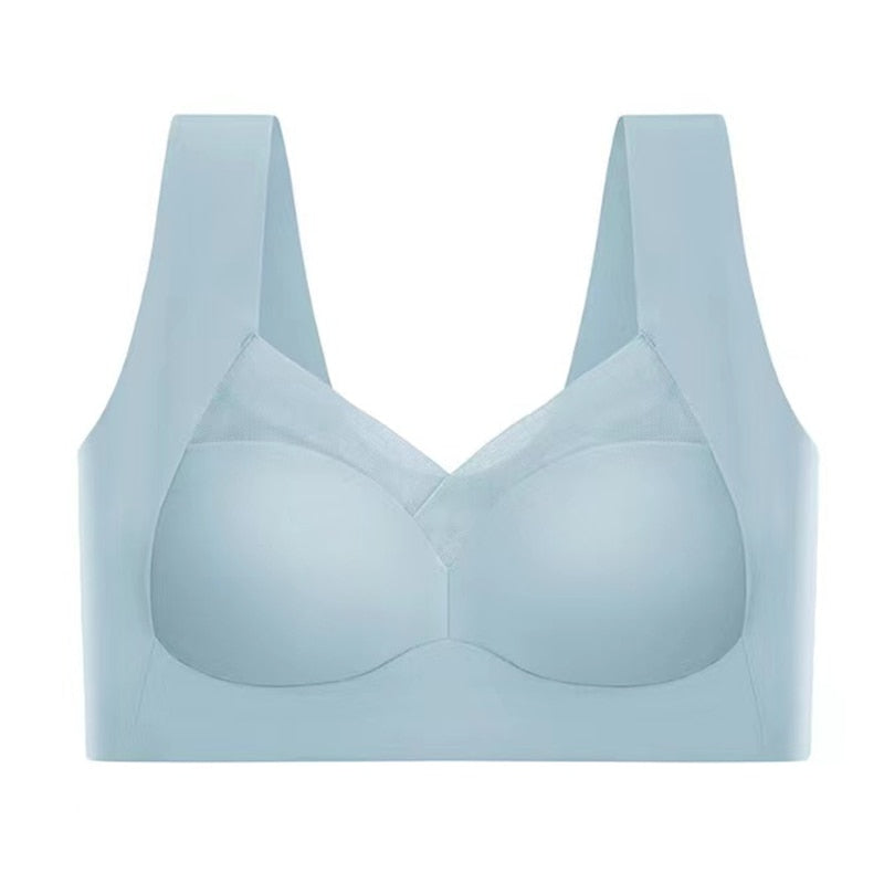Push Up Bra Womens Seamless Wide Strap Mesh Panel V Neckline Full Back Coverage - image 13
