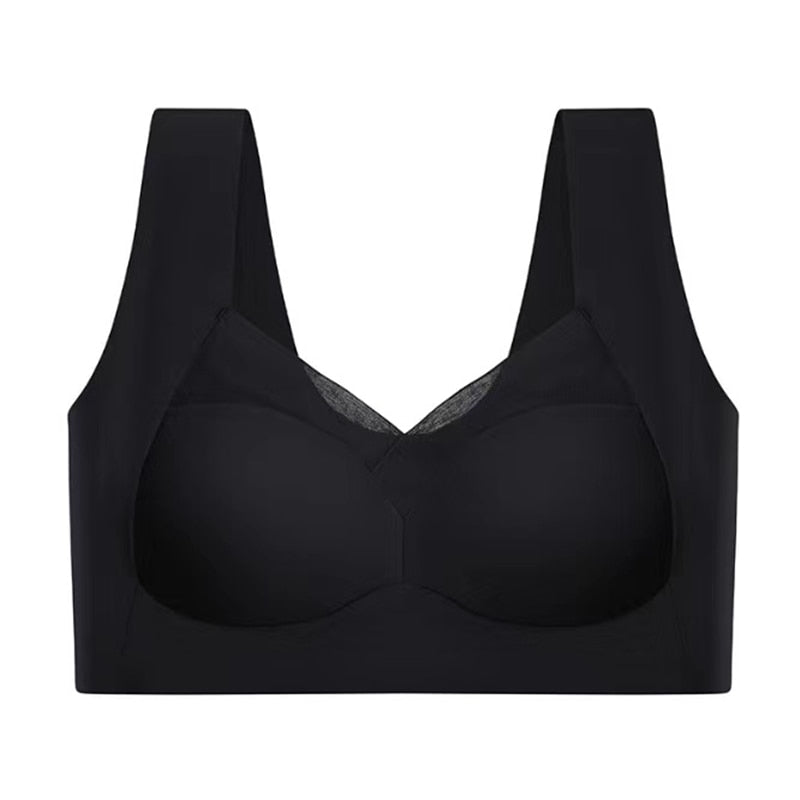 Push Up Bra Womens Seamless Wide Strap Mesh Panel V Neckline Full Back Coverage - image 14