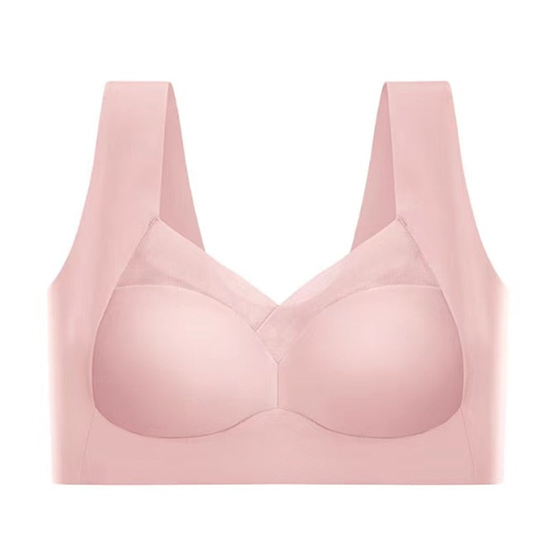 Push Up Bra Womens Seamless Wide Strap Mesh Panel V Neckline Full Back Coverage - image 11