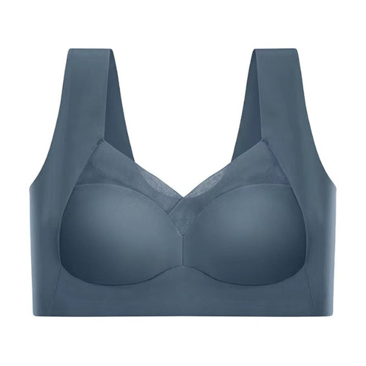 Push Up Bra Womens Seamless Wide Strap Mesh Panel V Neckline Full Back Coverage - image 12