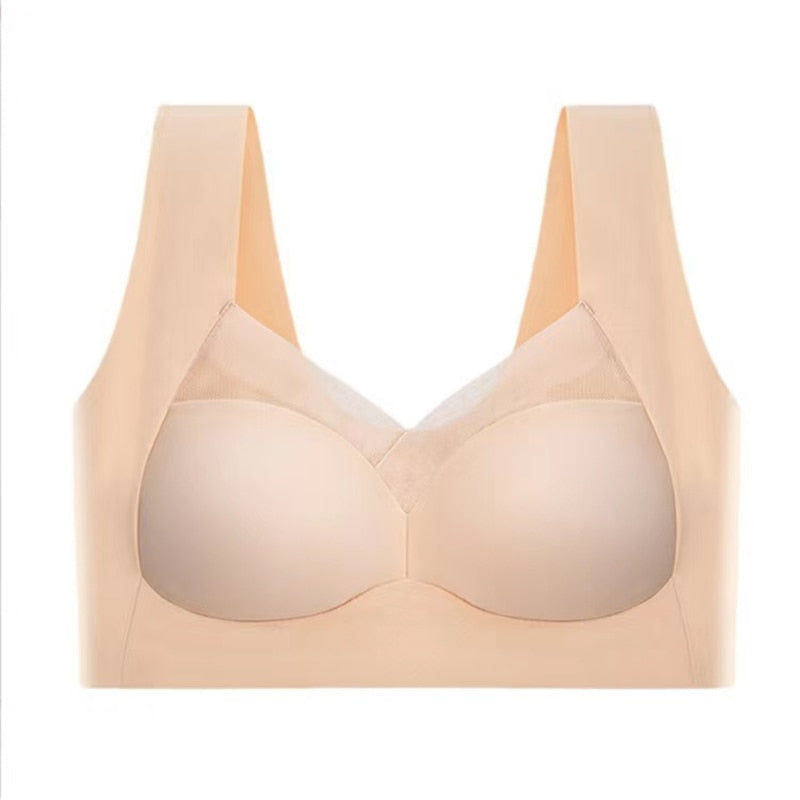Push Up Bra Womens Seamless Wide Strap Mesh Panel V Neckline Full Back Coverage - image 15