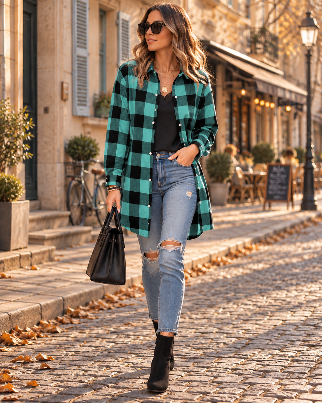 Check Shirt Womens Oversized Flannel Look Button Up Longline Boyfriend Fit Long Sleeve