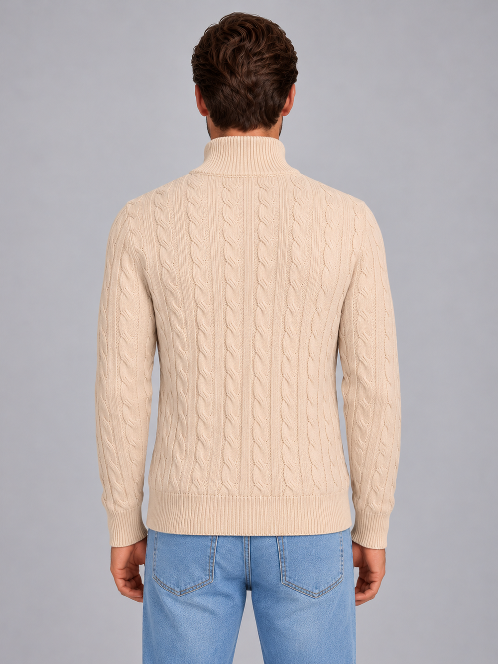 Quarter Zip Jumper Mens Cable Knit Funnel Neck Ribbed Cuffs Regular Fit - image 2