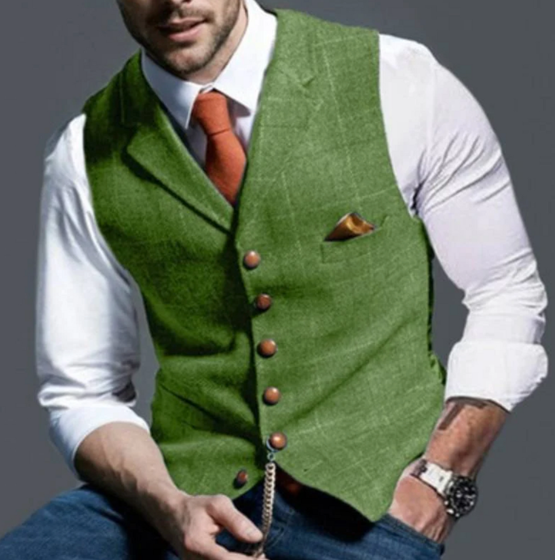 Waistcoat Mens Tweed Look Check Notch Lapel Single Breasted Button Front Vintage Style - image 5