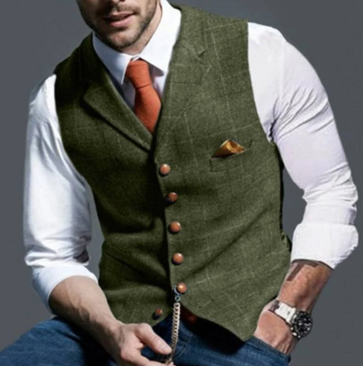 Waistcoat Mens Tweed Look Check Notch Lapel Single Breasted Button Front Vintage Style - image 3