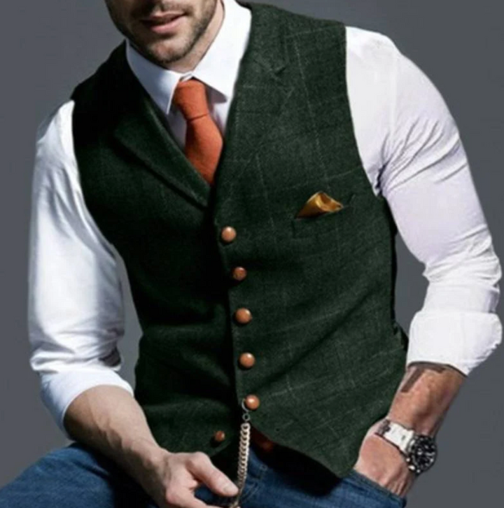 Waistcoat Mens Tweed Look Check Notch Lapel Single Breasted Button Front Vintage Style - image 6