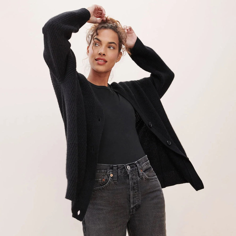 Oversized Cardigan Womens Button Up V Neck Chunky Rib Knit Longline Relaxed Fit - image 2