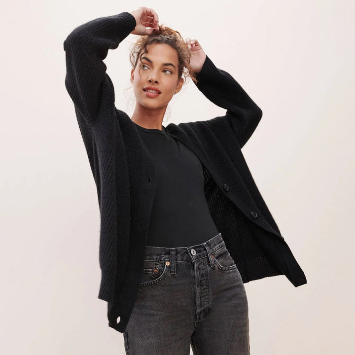 Oversized Cardigan Womens Button Up V Neck Chunky Rib Knit Longline Relaxed Fit - image 2