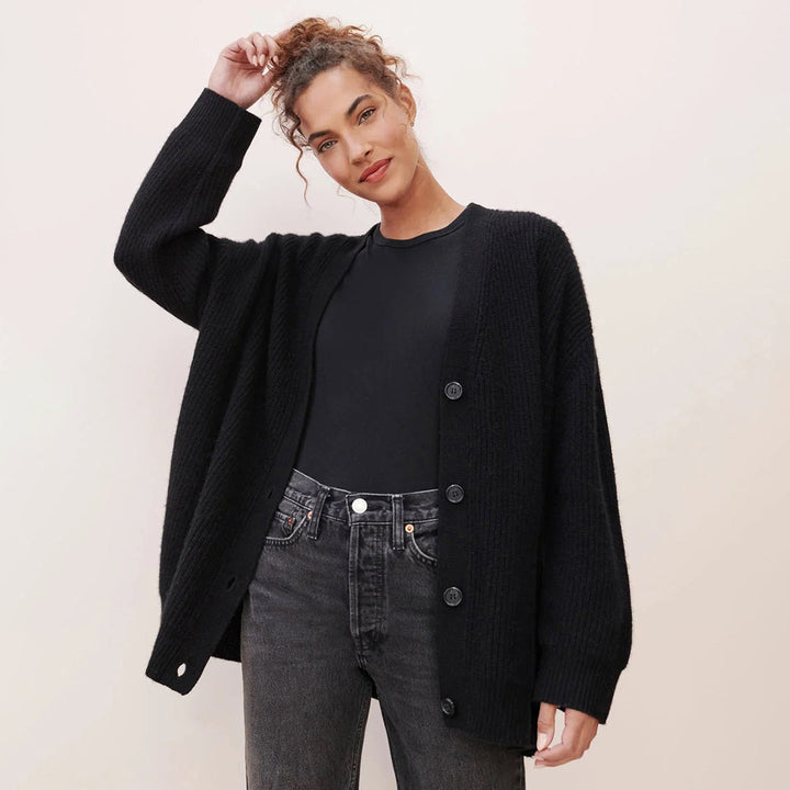 Oversized Cardigan Womens Button Up V Neck Chunky Rib Knit Longline Relaxed Fit - image 3