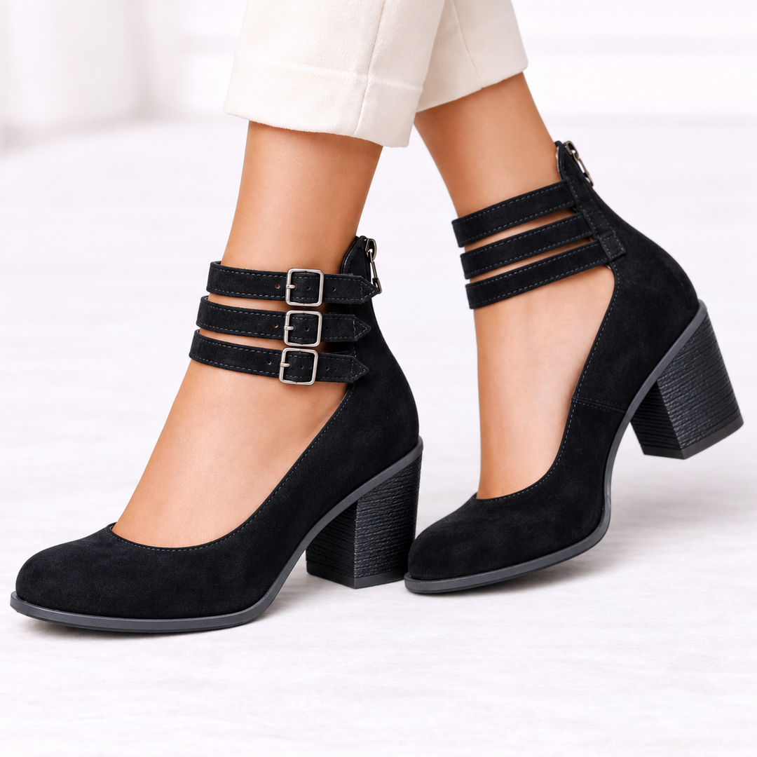 Ankle Boots Womens Block Heel Buckle Strap Cushioned Insole