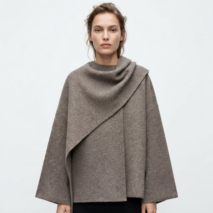 Cape Coat Womens Oversized Textured Asymmetric Wrap Collar - image 1