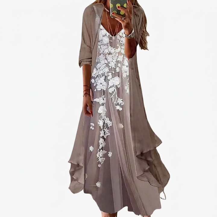 Maxi Dress Two Piece Set Womens Printed Lightweight Jacket