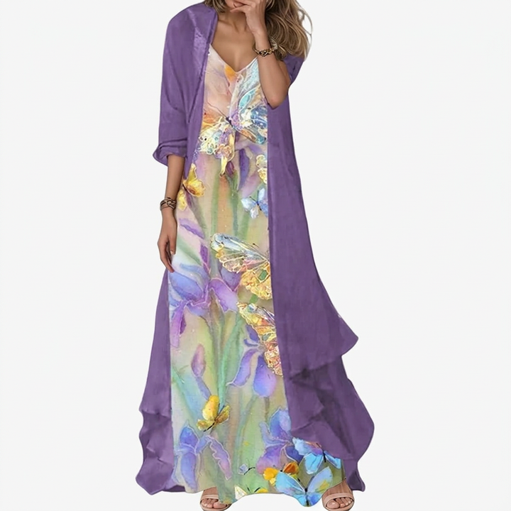 Maxi Dress Two Piece Set Womens Printed Lightweight Jacket