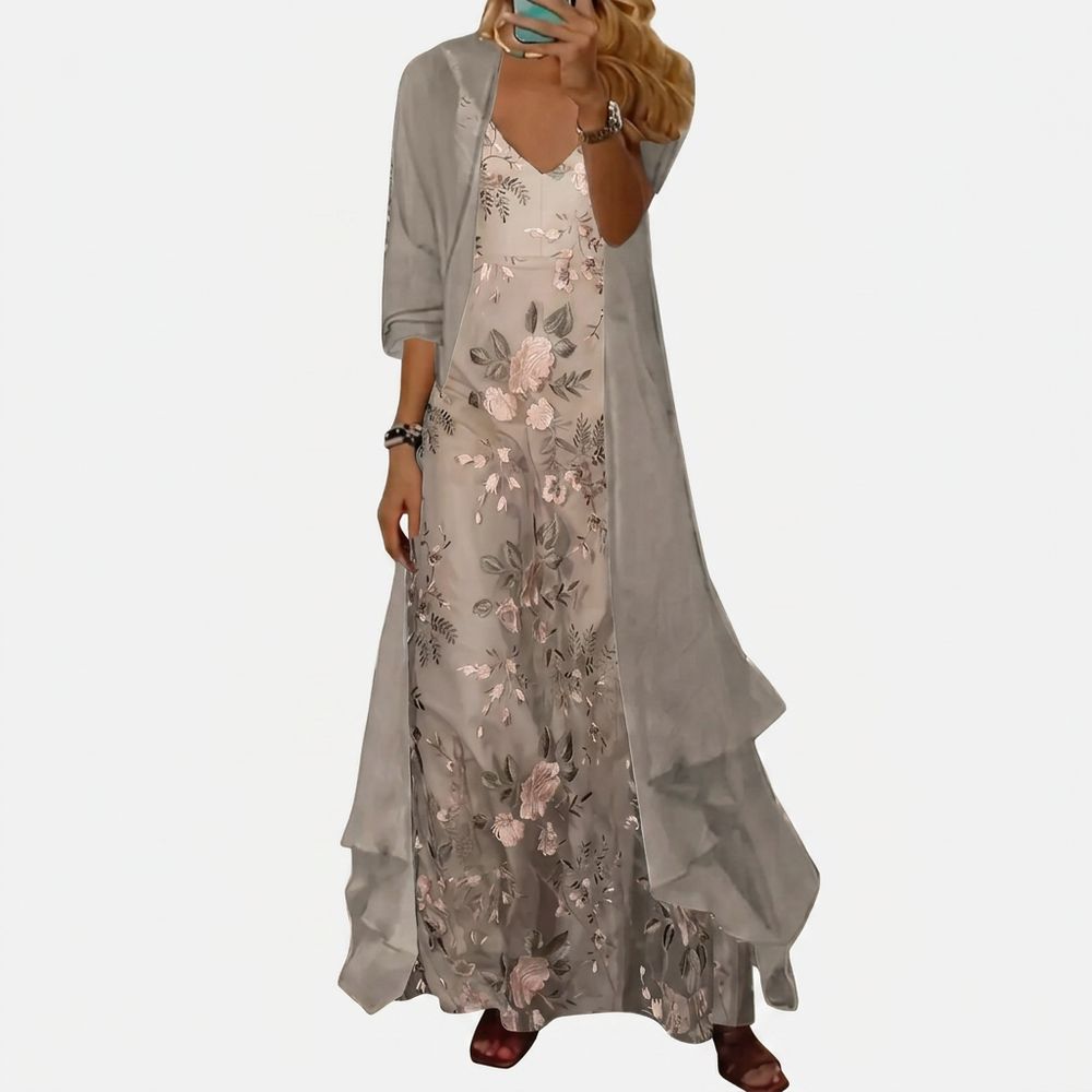 Maxi Dress Two Piece Set Womens Printed Lightweight Jacket
