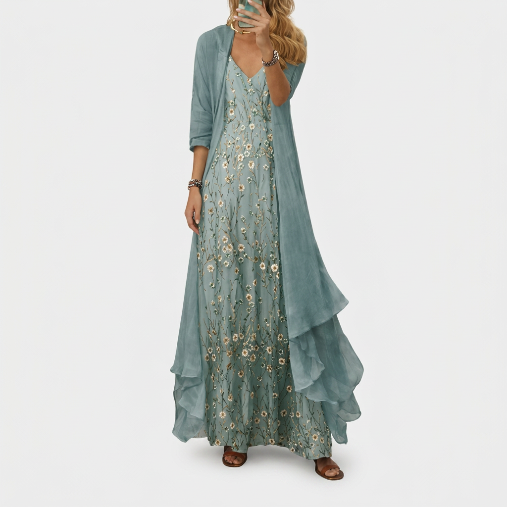 Maxi Dress Two Piece Set Womens Printed Lightweight Jacket