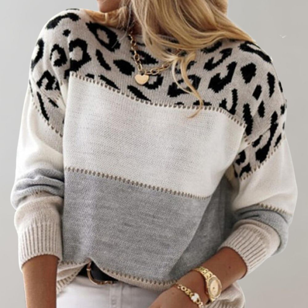 Jumper Womens Animal Motif Yoke Colour Block Round Neck Dropped Shoulder - image 5