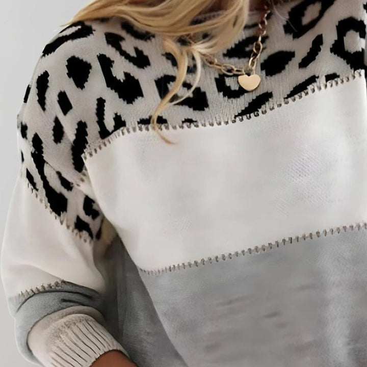 Jumper Womens Animal Motif Yoke Colour Block Round Neck Dropped Shoulder - image 4