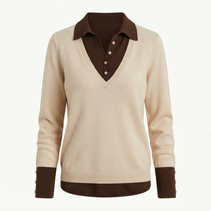 Collared Jumper Womens V Neck Contrast Shirt Collar and Cuffs - image 2