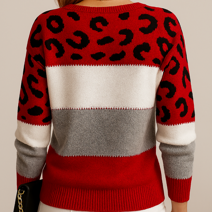 Jumper Womens Animal Motif Yoke Colour Block Round Neck Dropped Shoulder - image 3