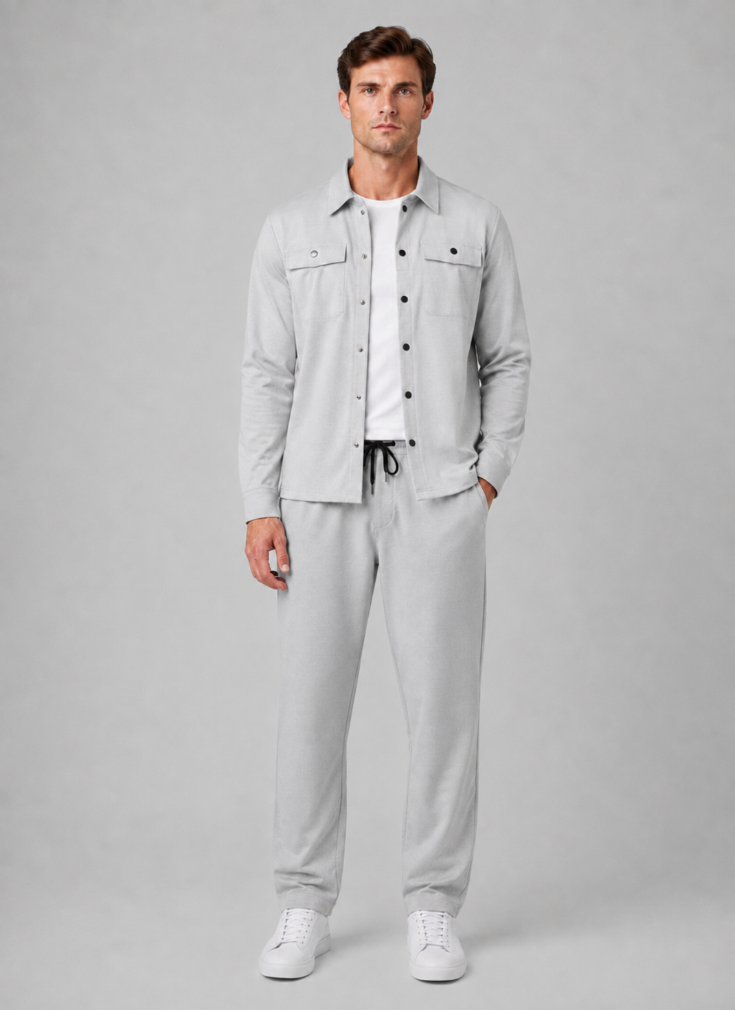 Co-ord Set Mens Overshirt and Drawstring Trousers Two Piece Press Stud Relaxed Fit - image 1