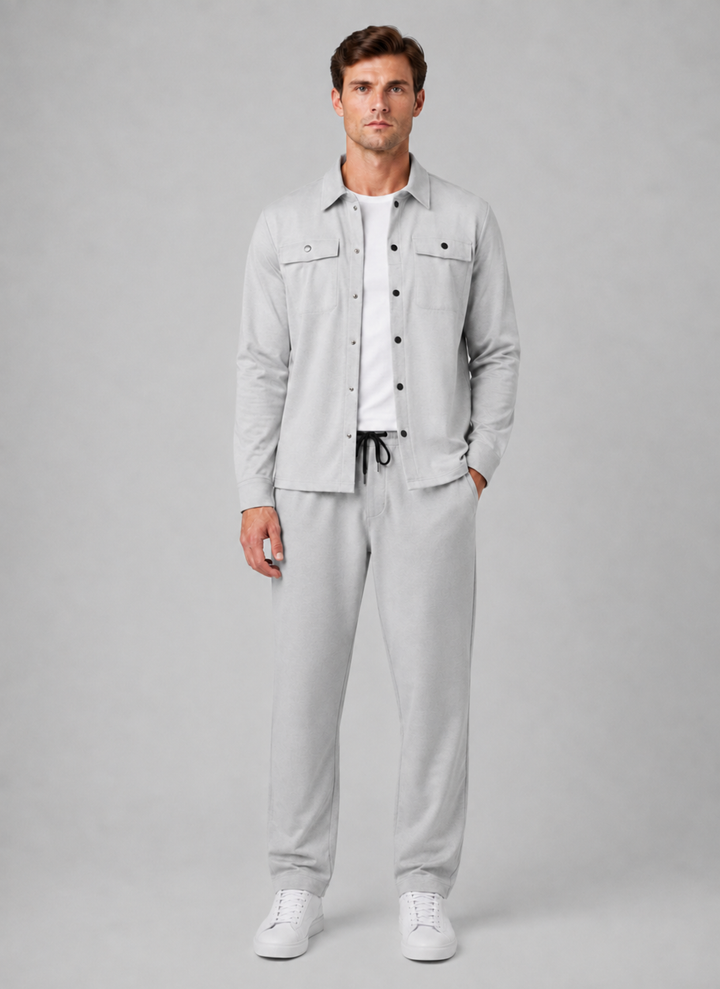 Co-ord Set Mens Overshirt and Drawstring Trousers Two Piece Press Stud Relaxed Fit - image 1