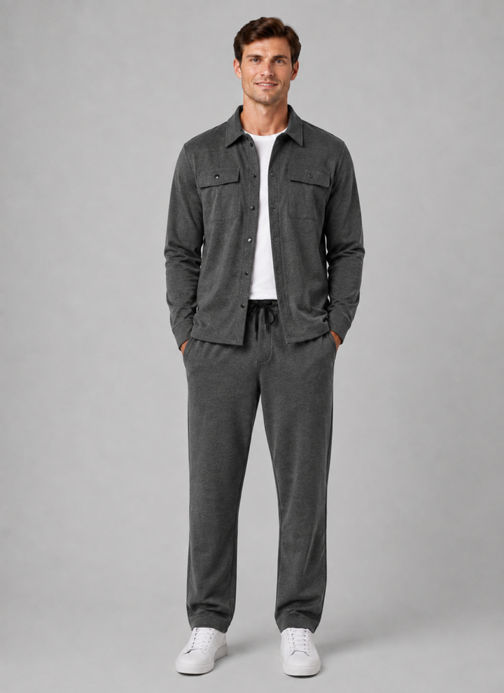 Co-ord Set Mens Overshirt and Drawstring Trousers Two Piece Press Stud Relaxed Fit - image 4