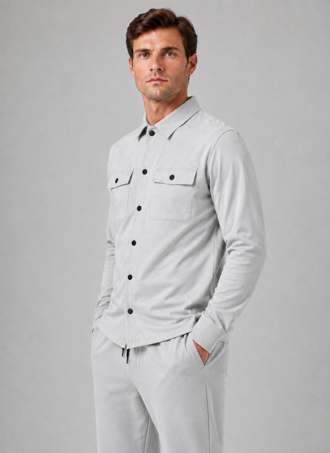 Co-ord Set Mens Overshirt and Drawstring Trousers Two Piece Press Stud Relaxed Fit - image 3