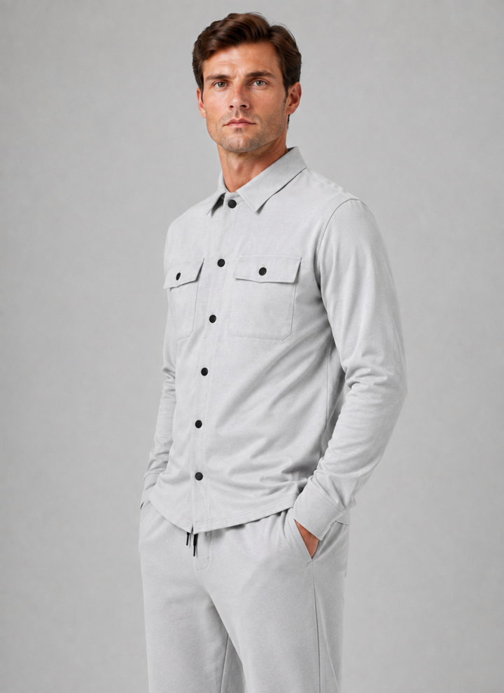 Co-ord Set Mens Overshirt and Drawstring Trousers Two Piece Press Stud Relaxed Fit - image 3