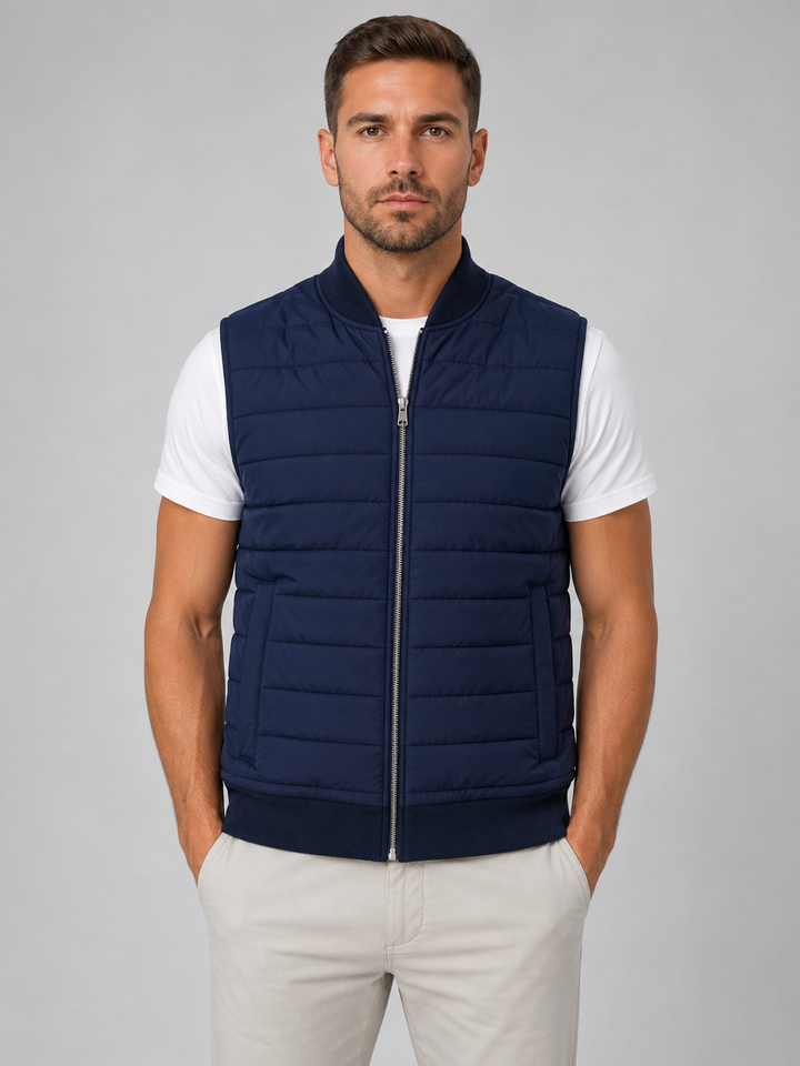 Quilted Gilet Mens Lightweight Padded Full Zip Rib Knit Collar Bodywarmer - image 1