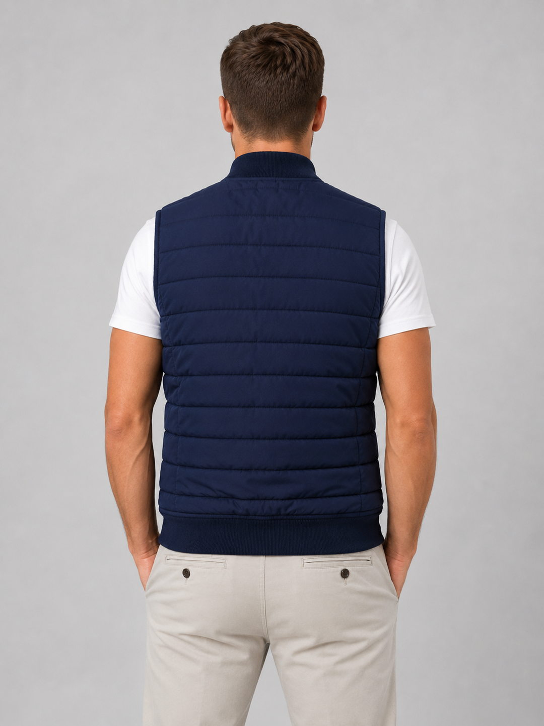 Quilted Gilet Mens Lightweight Padded Full Zip Rib Knit Collar Bodywarmer - image 2