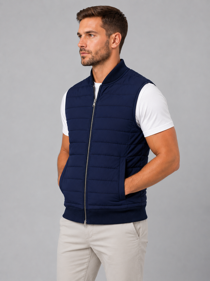 Quilted Gilet Mens Lightweight Padded Full Zip Rib Knit Collar Bodywarmer - image 3