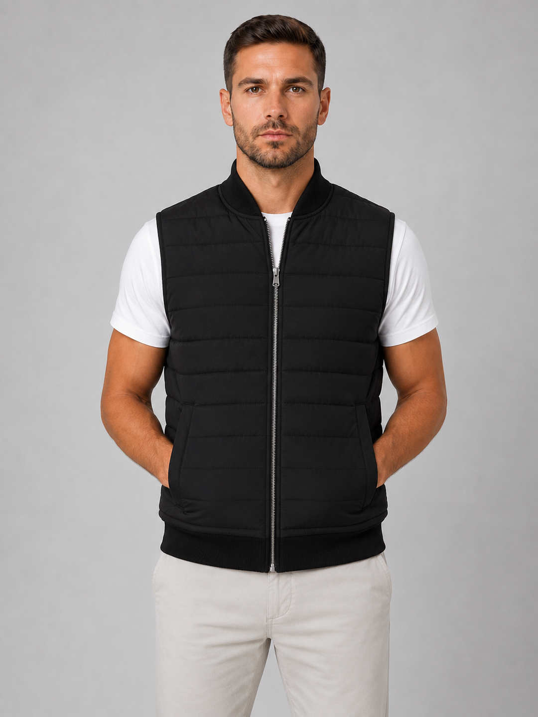 Quilted Gilet Mens Lightweight Padded Full Zip Rib Knit Collar Bodywarmer - image 4