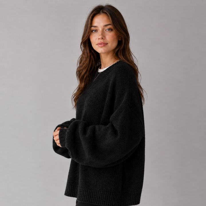 Knitted Jumper Womens Balloon Sleeve Brushed Round Neck Wide Fit Ribbed Hem - image 8