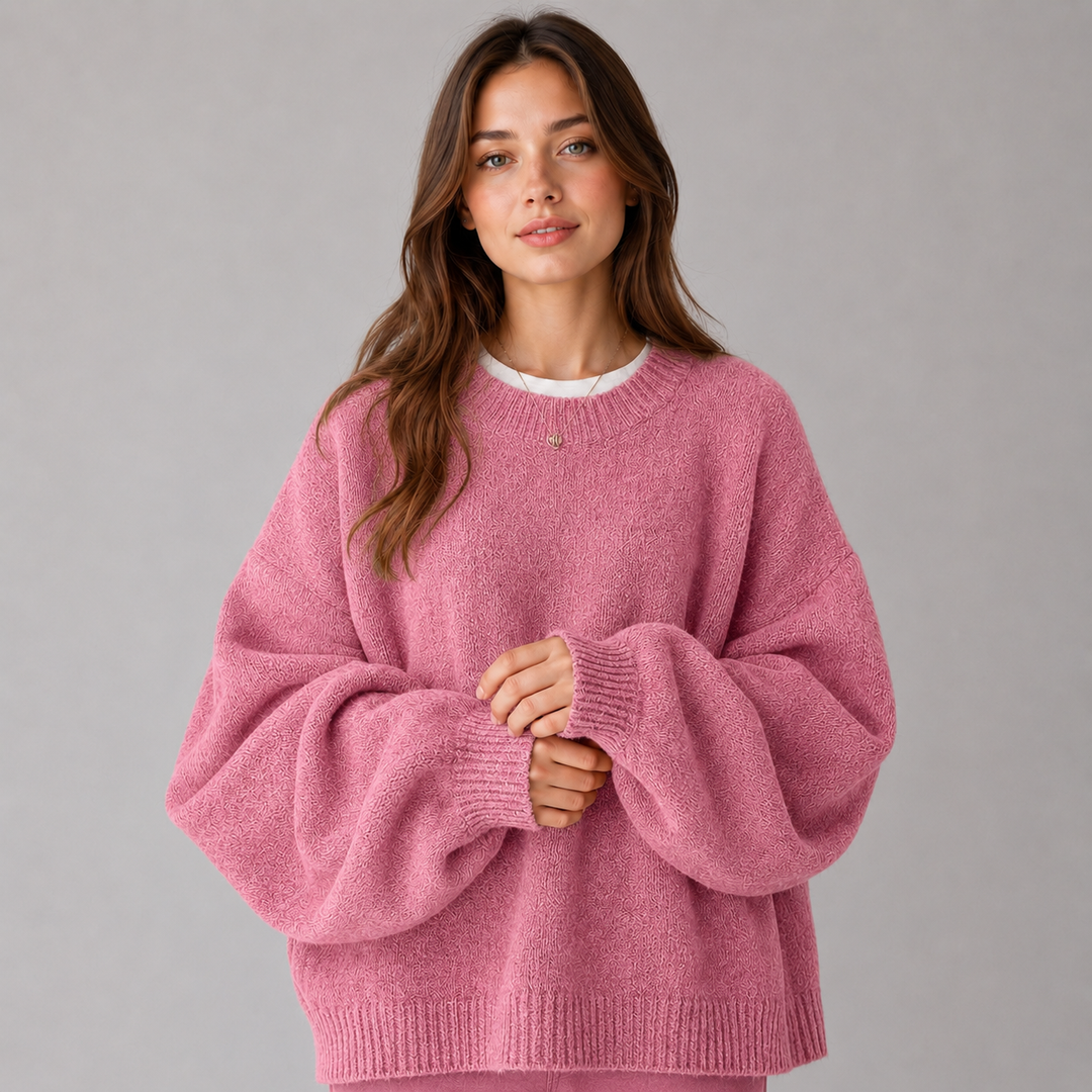 Knitted Jumper Womens Balloon Sleeve Brushed Round Neck Wide Fit Ribbed Hem - image 6