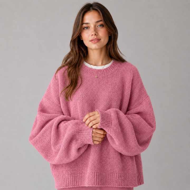 Knitted Jumper Womens Balloon Sleeve Brushed Round Neck Wide Fit Ribbed Hem - image 6