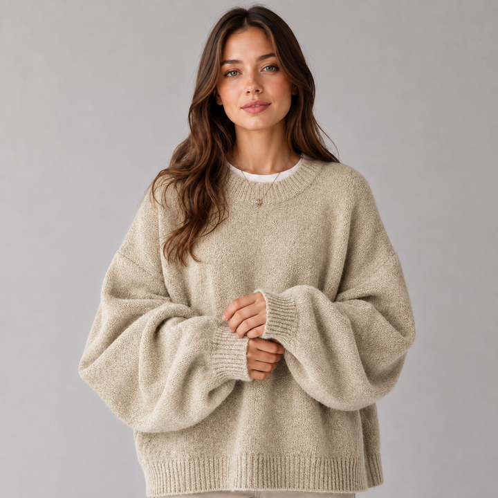 Knitted Jumper Womens Balloon Sleeve Brushed Round Neck Wide Fit Ribbed Hem - image 5