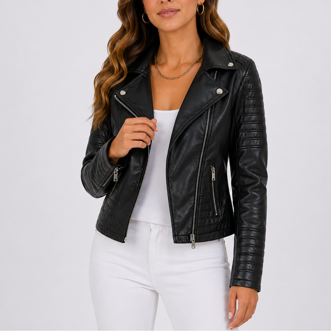 Women's Asymmetric Zip Leather Biker Jacket — image 1