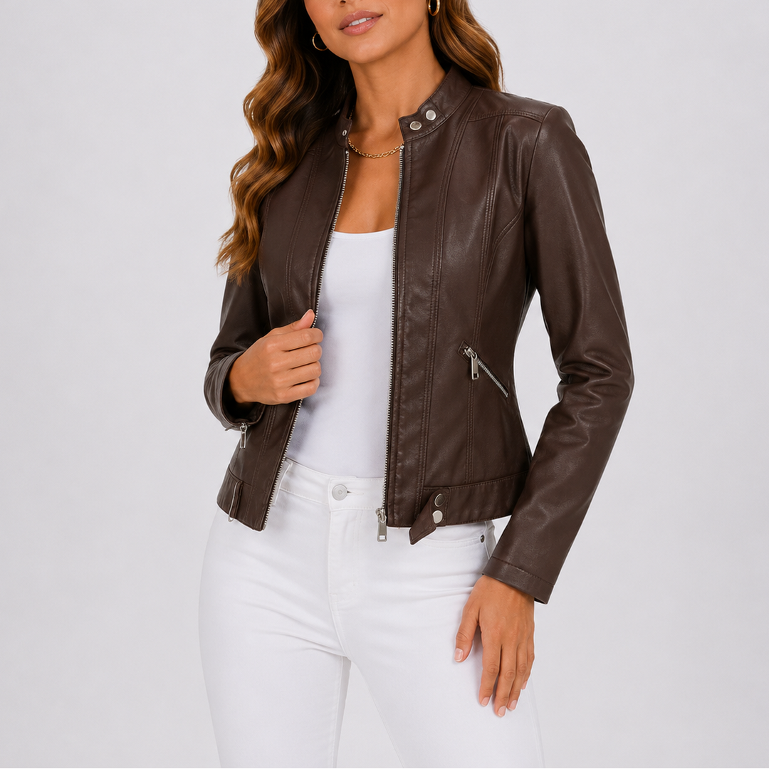 Women's Classic Leather Jacket with Zip Pockets — image 1