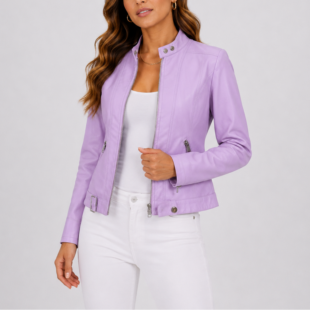 Women's Classic Leather Jacket with Zip Pockets — image 2