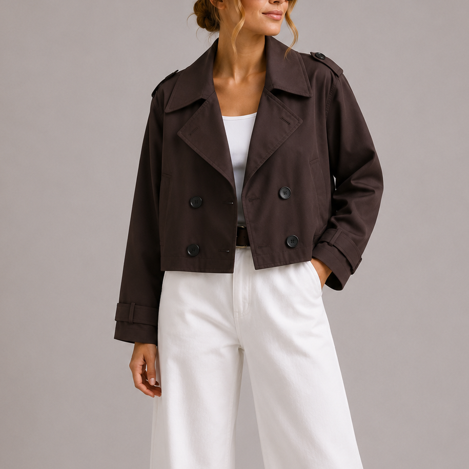 Women's Cropped Trench Coat with Oversized Lapels — image 1