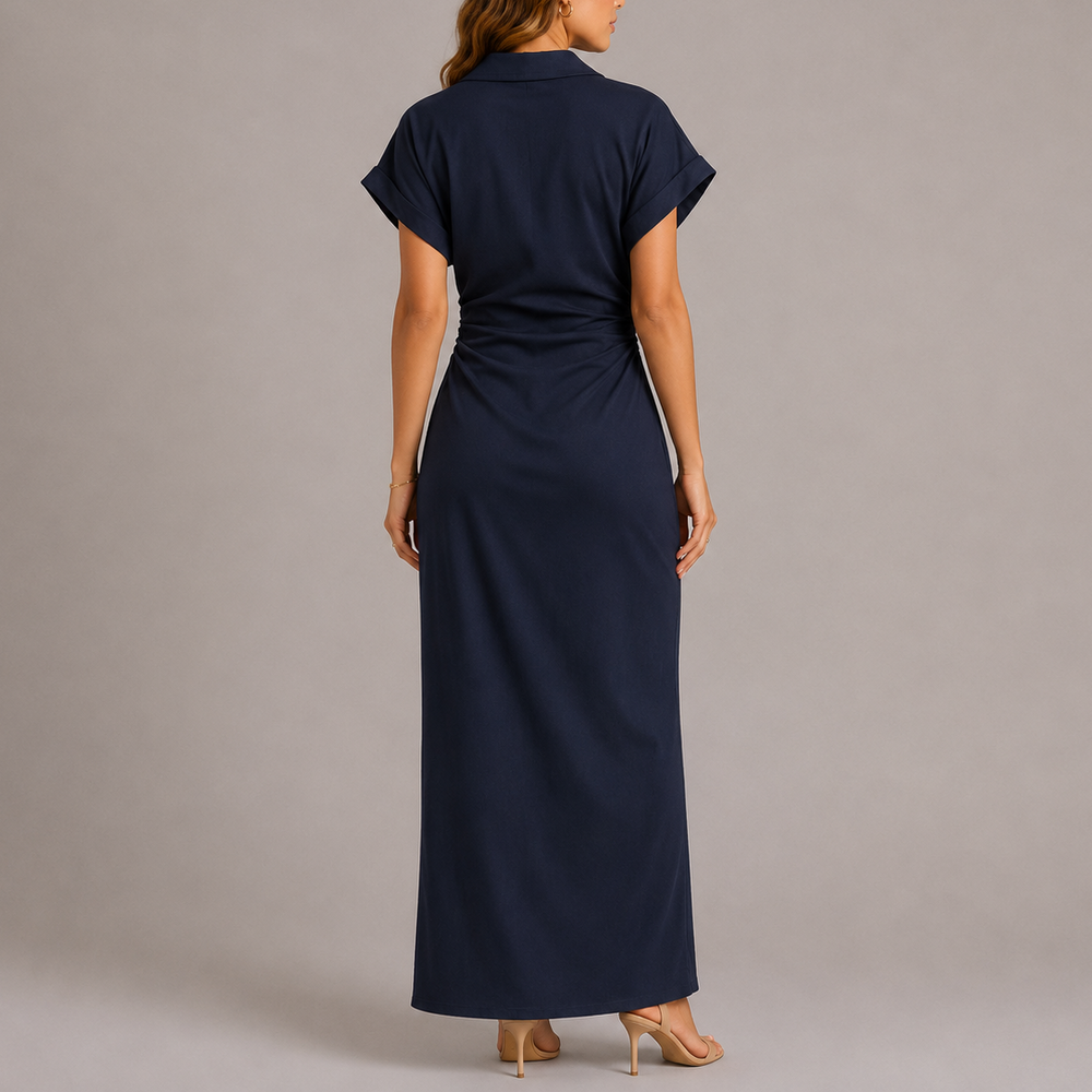 Women's Tailored Denim Midi Dress with Lapel Collar — image 2