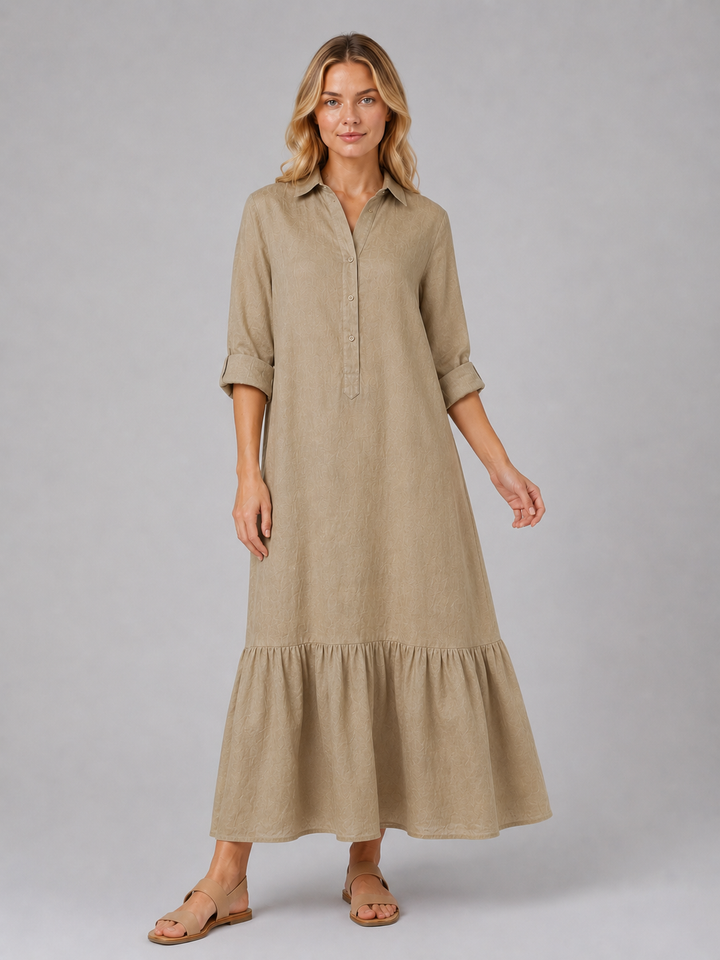 Maxi Shirt Dress Womens Cotton Blend Tiered Relaxed Summer