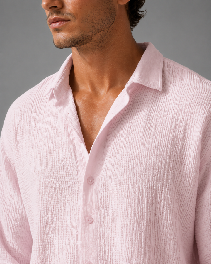 Crinkle Shirt Mens Long Sleeve Gauze Look Relaxed Fit Lightweight Button Up Holiday Resort - image 2