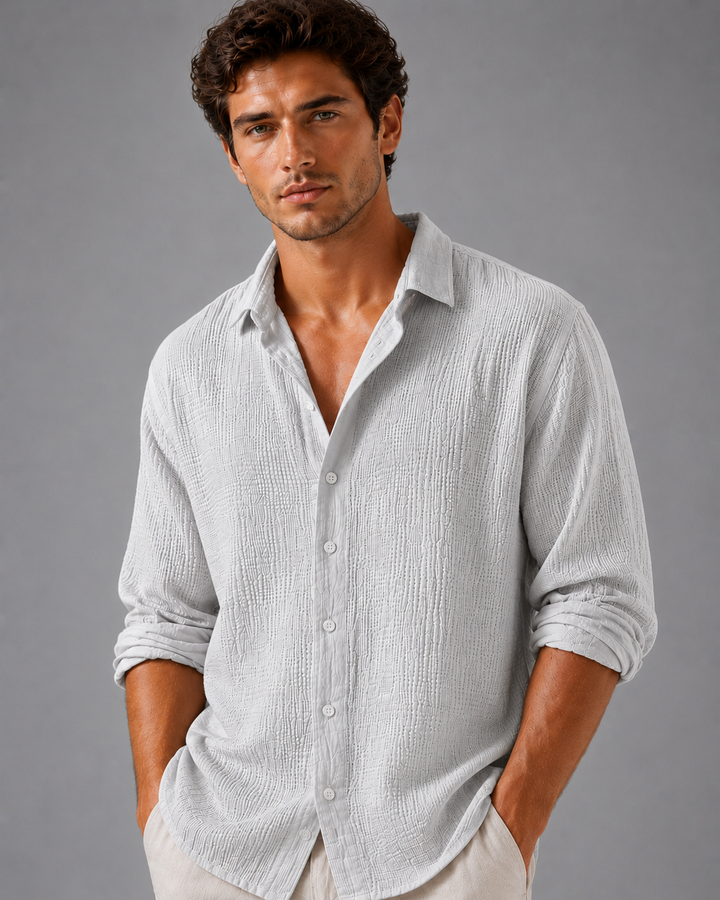 Crinkle Shirt Mens Long Sleeve Gauze Look Relaxed Fit Lightweight Button Up Holiday Resort - image 7