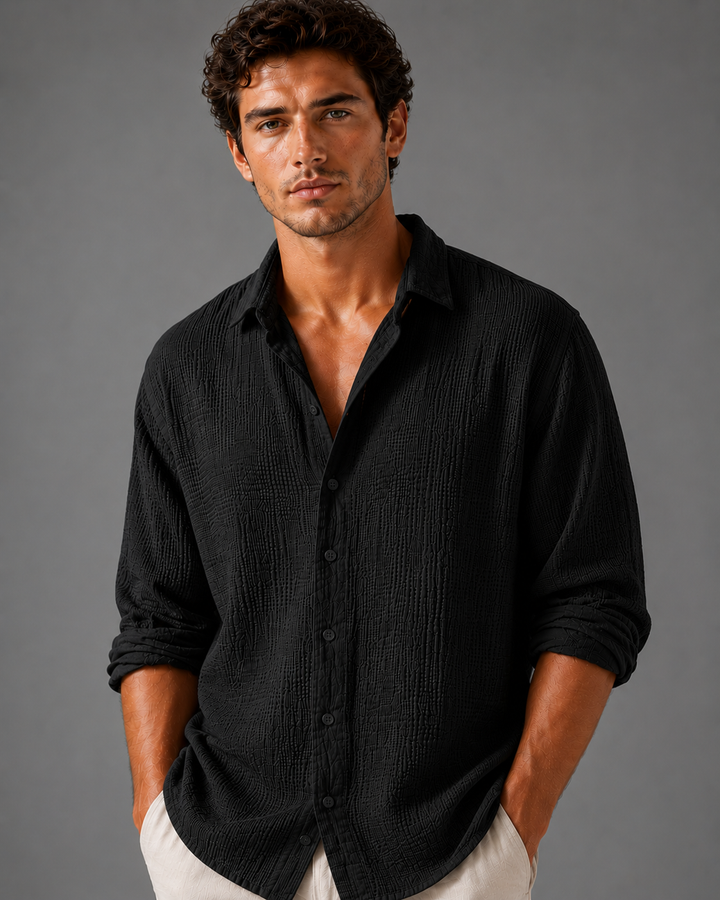 Crinkle Shirt Mens Long Sleeve Gauze Look Relaxed Fit Lightweight Button Up Holiday Resort - image 8