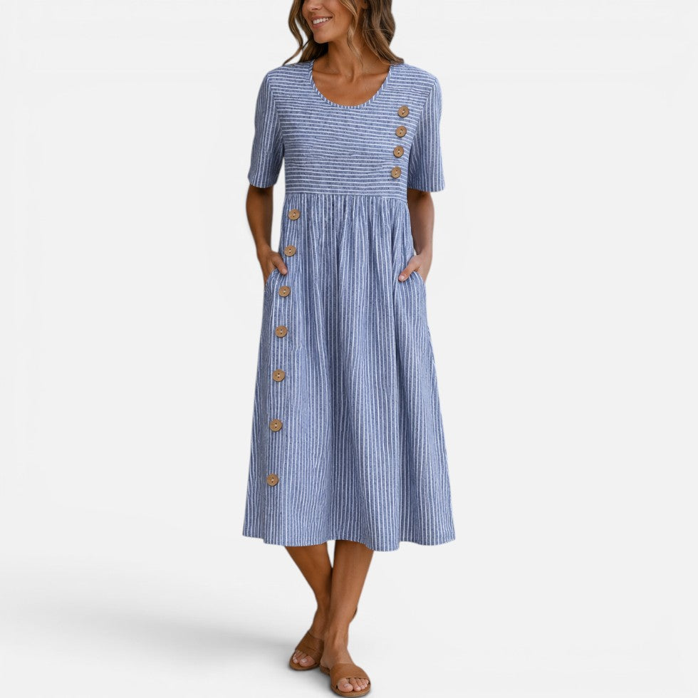 Midi Dress Womens Striped Button Front Relaxed Fit Lightweight - image 3